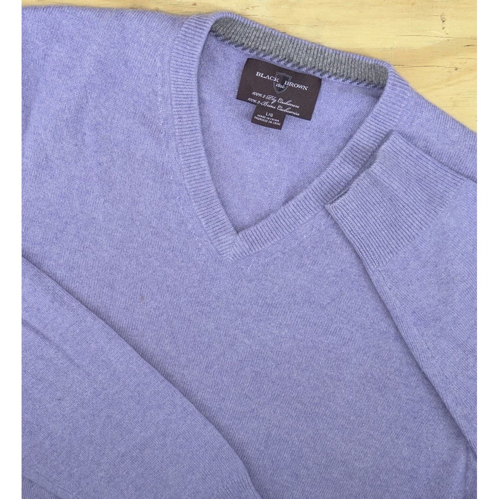 Black Brown 1826 Men's 100% 2-Ply Cashmere V-Neck Sweater Periwinkle Large